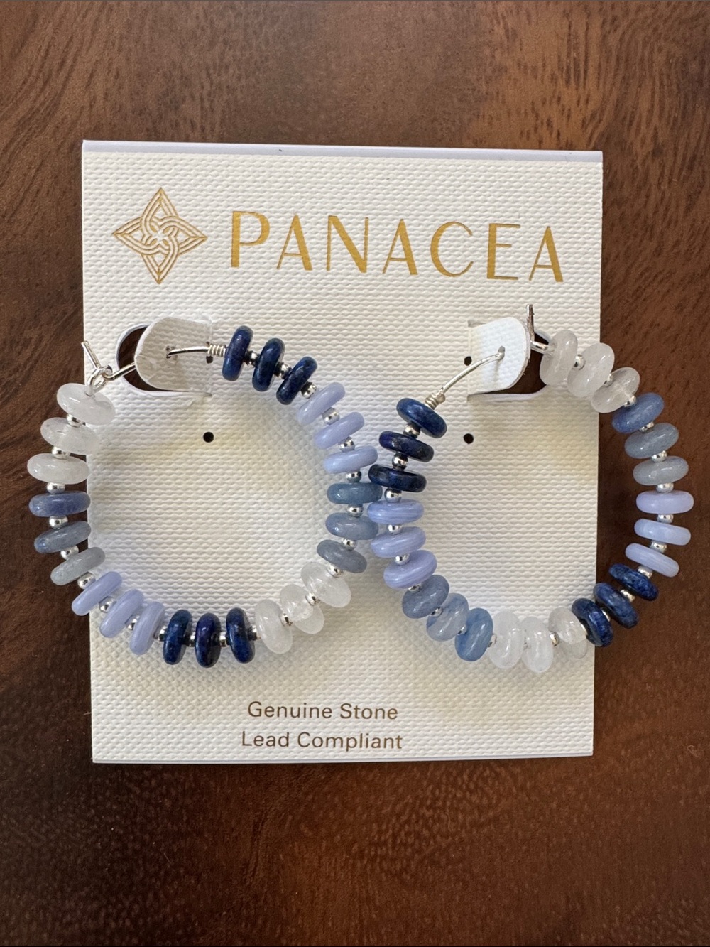 Blue and White Genuine Stone Hoop Earrings